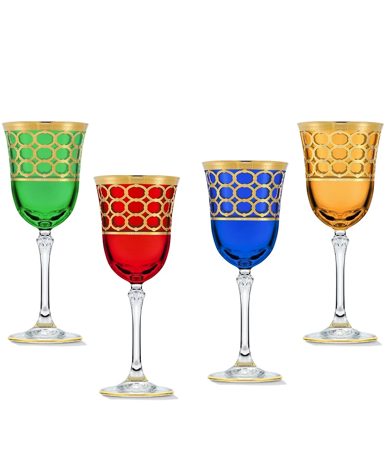 Lorren Home Trends Multicolor White Wine Goblet with Gold-Tone Rings, Set of 4