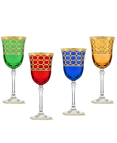 Lorren Home Trends Multicolor White Wine Goblet with Gold-Tone Rings, Set of 4