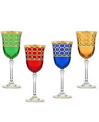 Lorren Home Trends Multicolor White Wine Goblet with Gold-Tone Rings, Set of 4