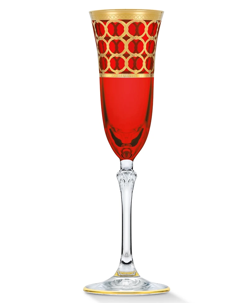Lorren Home Trends Multicolor Champagne Flutes with Gold-Tone Rings, Set of 4