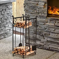 Homcom 30.25" 2-Tier Indoor Outdoor Firewood Rack with Tools,