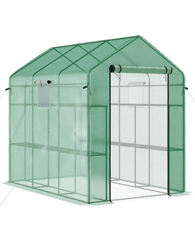 Outsunny Walk-in house, 18 Shelves, 84.25" x 56.25" x 76.75",