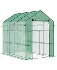 Outsunny Walk-in house, 18 Shelves, 84.25" x 56.25" x 76.75",