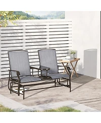 Outsunny 2-Person Outdoor Glider Bench w/ Center Table, Steel Frame for Backyard Garden Porch, Gray
