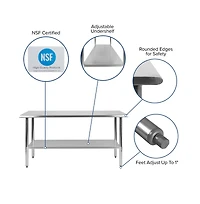Stainless Steel 18 Gauge Prep And Work Table With Undershelf