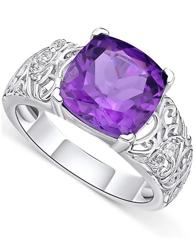 Amethyst (2-1/2 ct. t.w.) & White Topaz (1/20 ct. t.w.) Filigree Ring in Sterling Silver