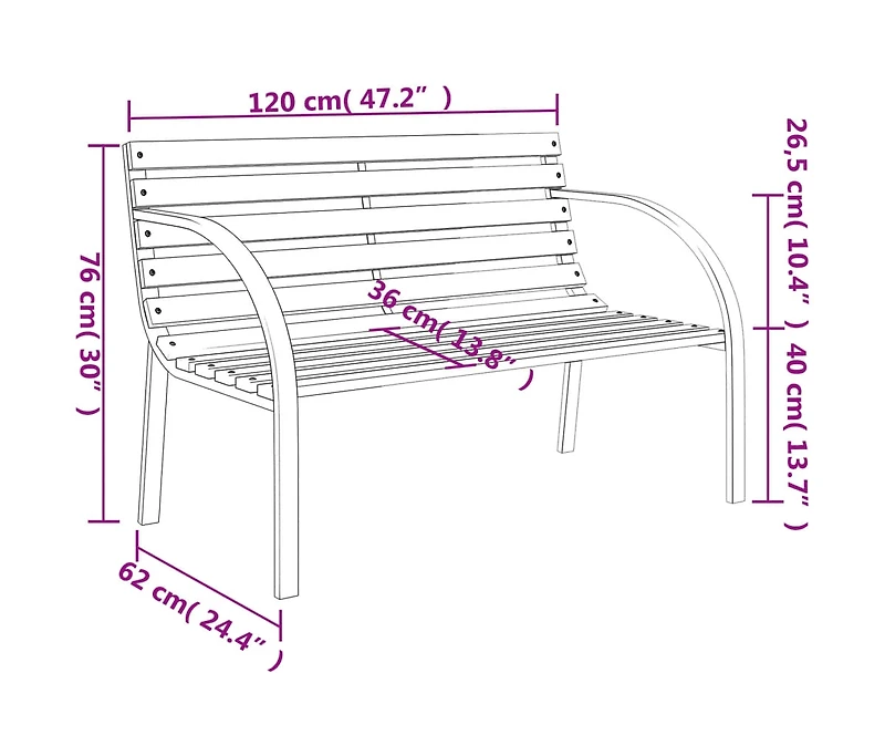 Patio Bench 47.2" Wood and Iron