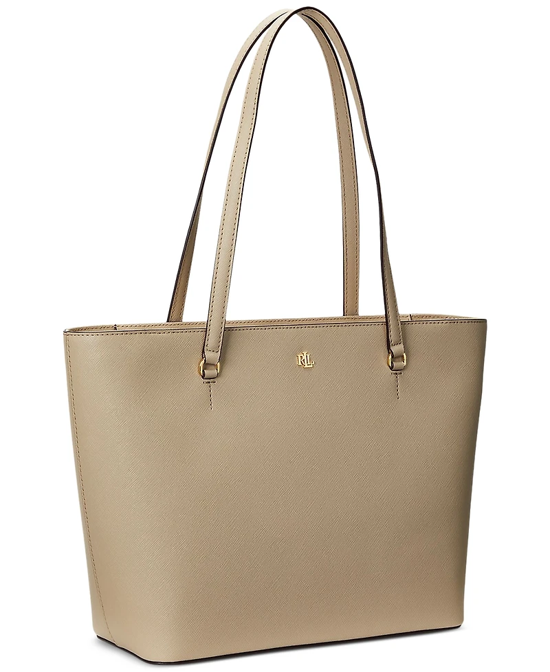 Lauren Ralph Crosshatch Leather Medium Karly Shopper Tote