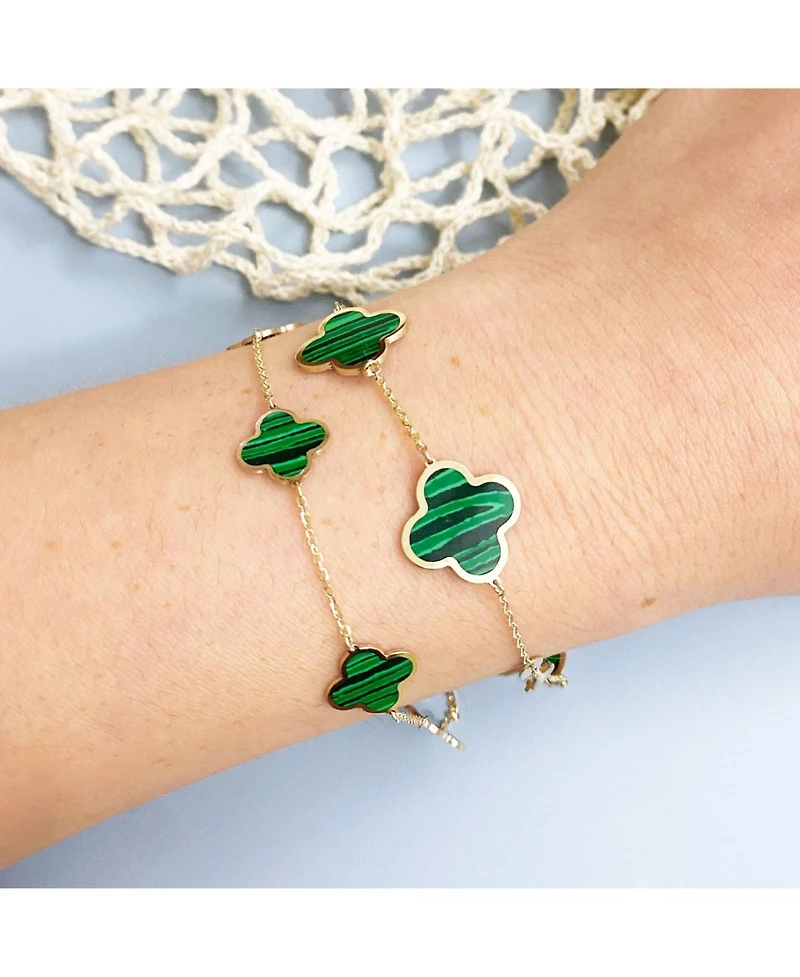 The Lovery Malachite Clover Bracelet 14K Gold