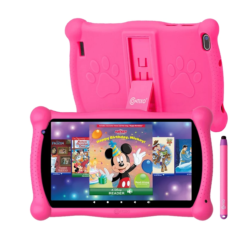 Contixo 7" Android Kids Tablet 32GB, Includes 50+ Disney Storybooks & Stickers, Protective Case with Kickstand & Stylus, (2024 Model)