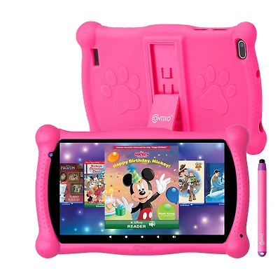 Contixo 7" Android Kids Tablet 32GB, Includes 50+ Disney Storybooks & Stickers, Protective Case with Kickstand & Stylus, (2024 Model)