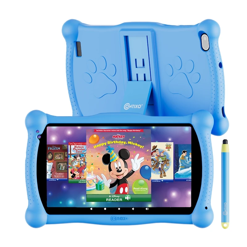 Contixo 7" Android Kids Tablet 32GB, Includes 50+ Disney Storybooks & Stickers, Protective Case with Kickstand Stylus, (2024 Model)