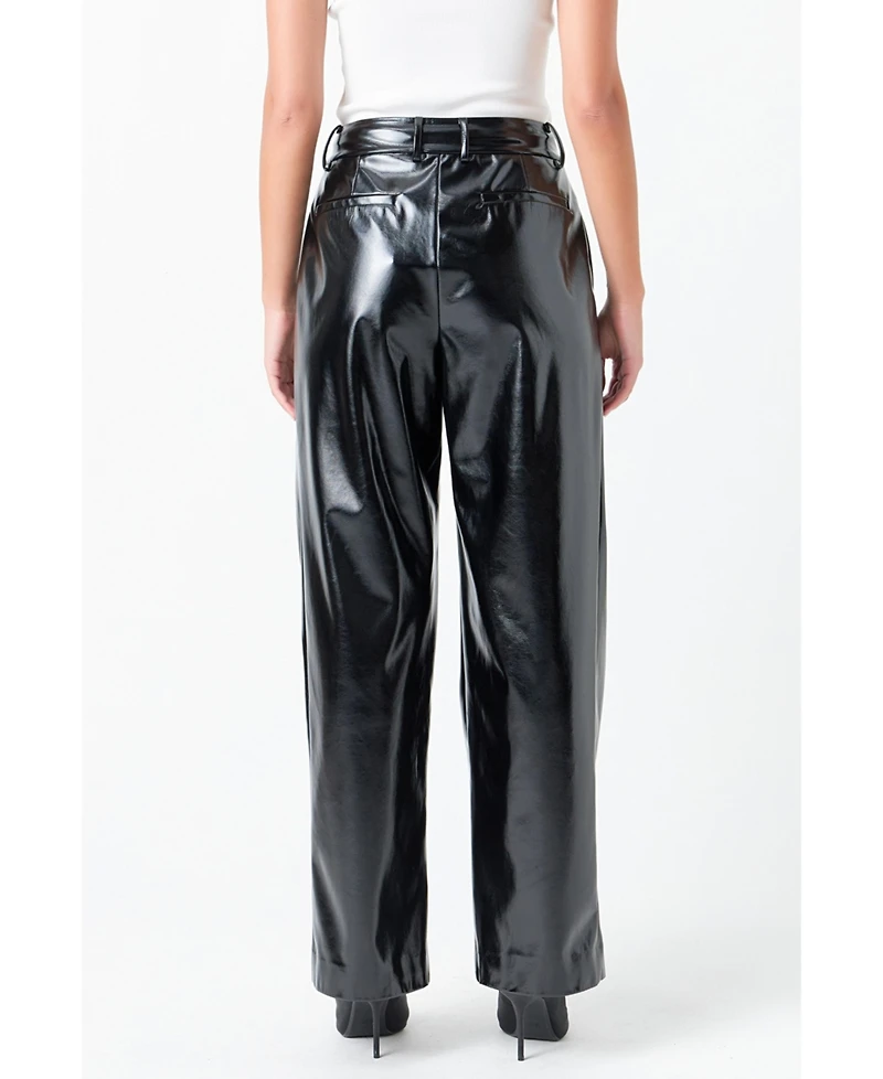 Women's Pleated Pu Pants