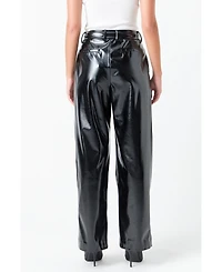 Women's Pleated Pu Pants