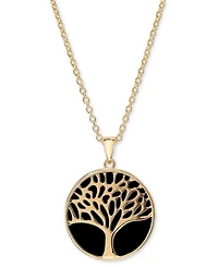 Onyx Tree & Flower Reversible 18" Pendant Necklace in 14k Gold-Plated Sterling Silver
