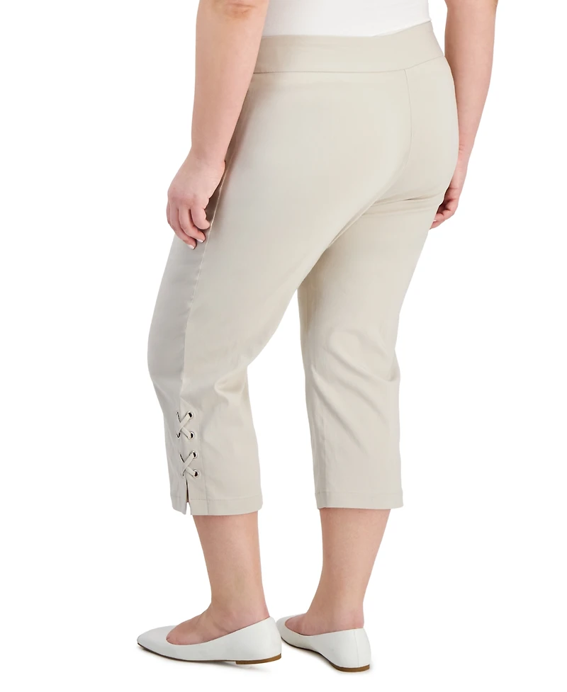 Jm Collection Plus Size Side Lace-Up Capri Pants, Created for Macy's