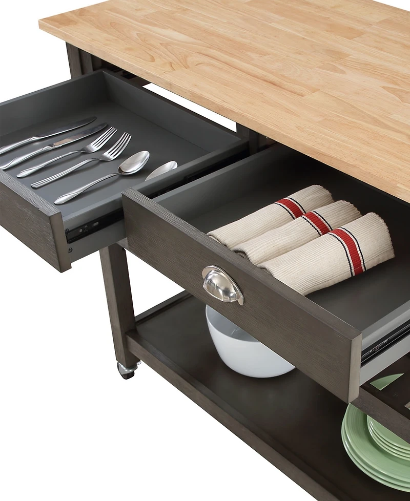 Convenience Concepts American Heritage 45" Wood 3 Tier Butcher Block Kitchen Cart