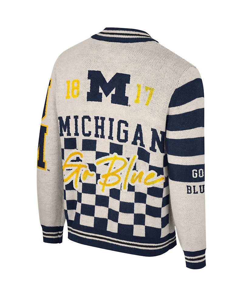 Men's and Women's The Wild Collective Cream Michigan Wolverines Jacquard Full-Zip Sweater