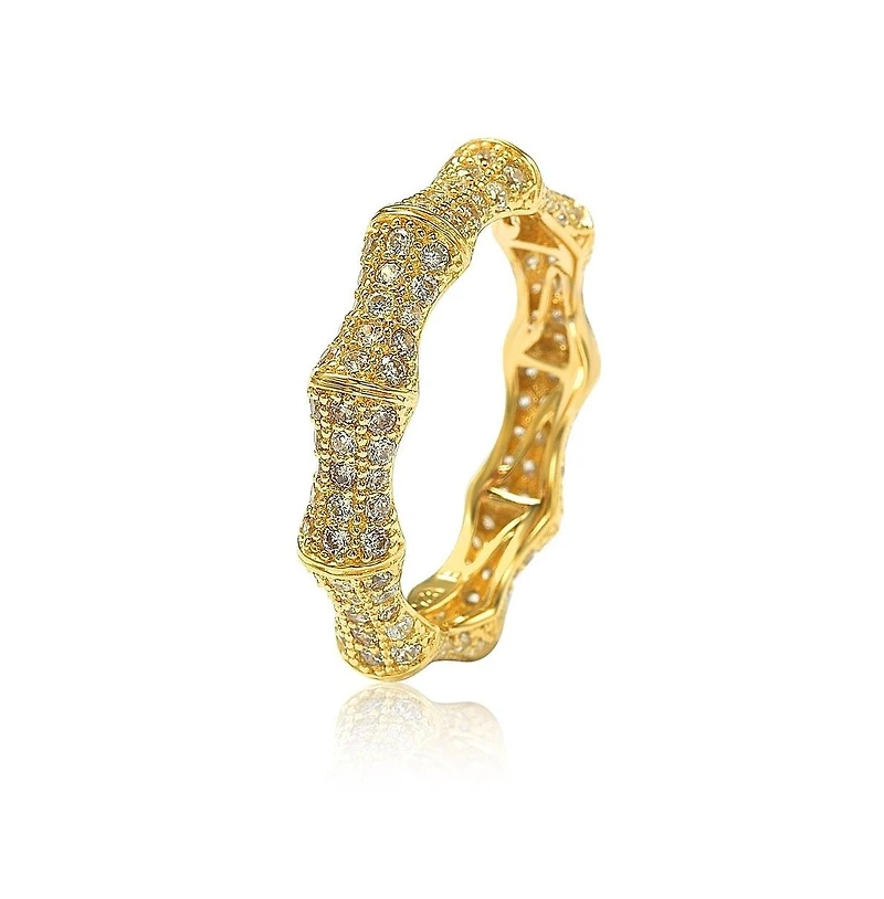 Suzy Levian Sterling Silver Cubic Zirconia Bamboo Eternity Band Ring
