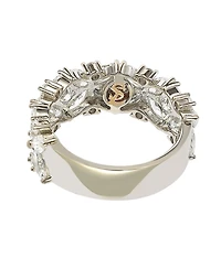 Suzy Levian Sterling Silver Multi-Cut Cubic Zirconia Floral 3/4 Eternity Ring