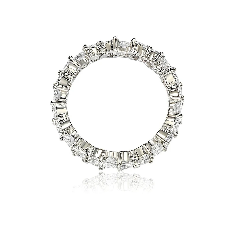 Suzy Levian Sterling Silver Cubic Zirconia Floral Eternity Band Ring