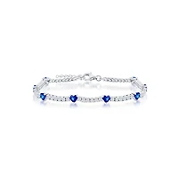 Sterling Silver Cz heart Tennis Bracelet (Green, Blue, Or Red)