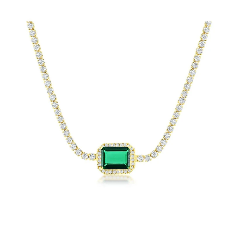 Sterling Silver Asscher-Cut Emerald Cz Tennis Choker - Gold Plated