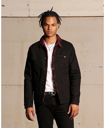 Saint Morta Men's Tartan Faux Sherpa Denim Jacket