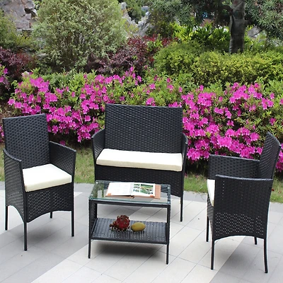 Streamdale 4-Piece Rattan Patio Set with Cushions