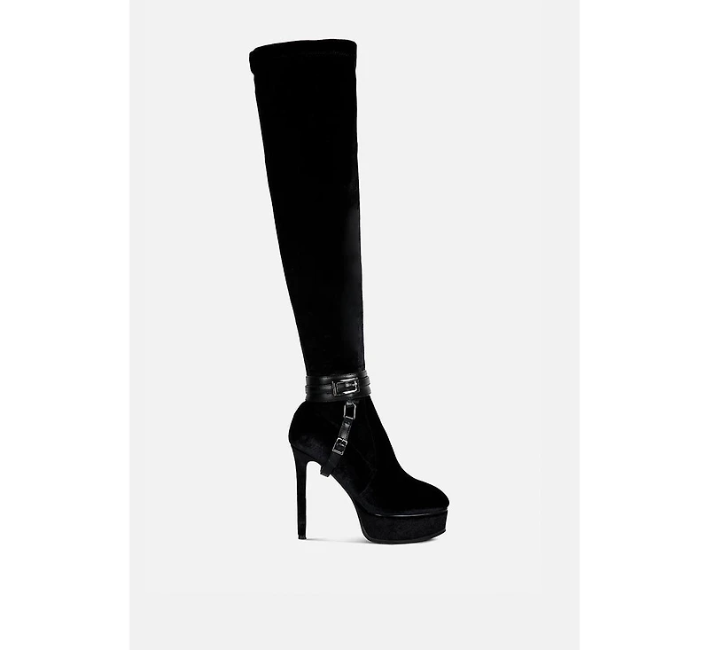 Bison Womens High Platform Heeled Long Boots