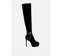 Bison Womens High Platform Heeled Long Boots