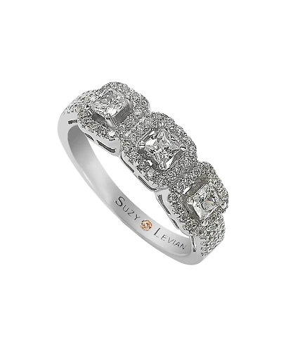 Suzy Levian Sterling Silver Cubic Zirconia 3-Stone Asscher-Cut Band Ring