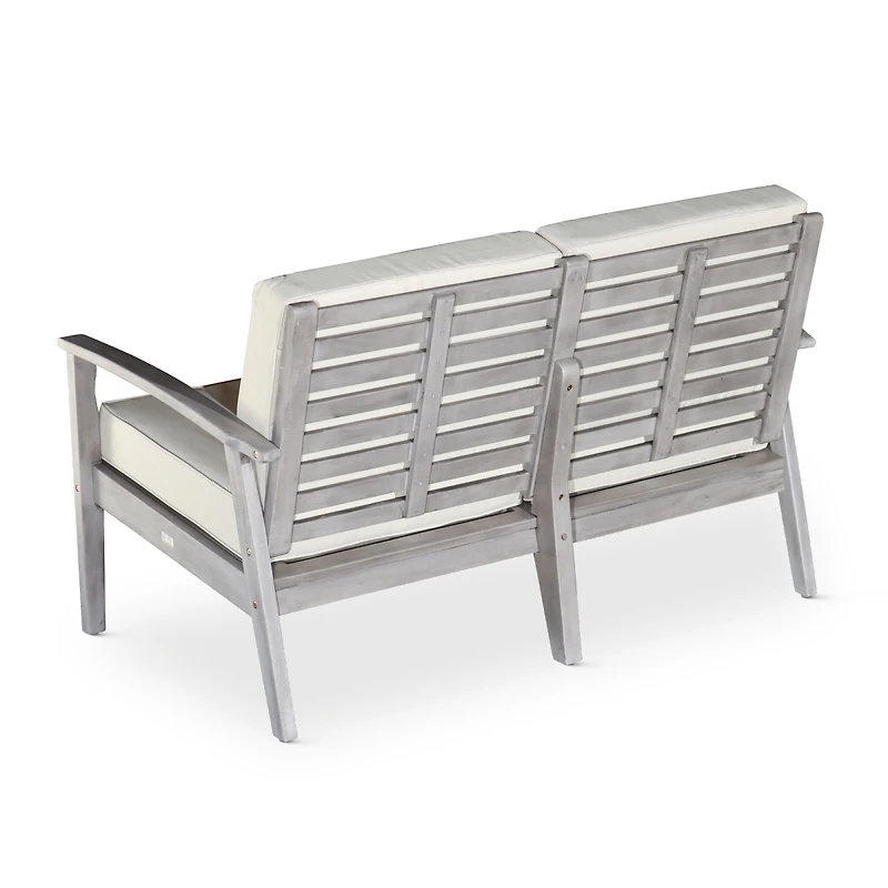 Simplie Fun Eucalyptus Loveseat With Cushions, Silver Gray Finish, Dark Green Cushions