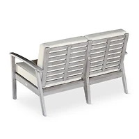 Simplie Fun Eucalyptus Loveseat With Cushions, Silver Gray Finish, Dark Green Cushions
