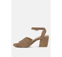 Mon-beau Women Fine Suede Block Heeled Sandal