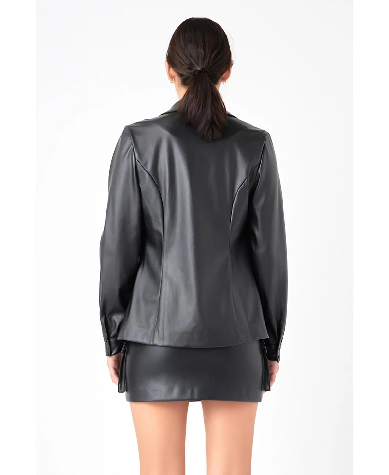 Women's Faux Leather Jacket Set
