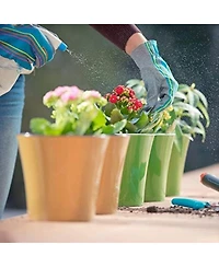 Decopots Plastic Round Modern Flower Pot with Drainage Planter, White Purple, 6.5in