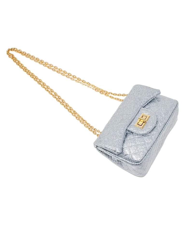 Girl's Silver Classic Quilted Sparkle Mini Handbag