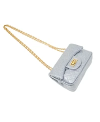 Girl's Silver Classic Quilted Sparkle Mini Handbag
