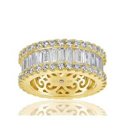 Suzy Levian Sterling Silver Cubic Zirconia White Baguette and Round Wide Eternity Band Ring