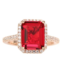 Suzy Levian Sterling Silver Large Emerald-Cut Cubic Zirconia Halo Ring