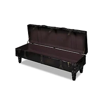 Storage Bench 43.7" Dark Brown Solid Wood Pine&Faux Leather