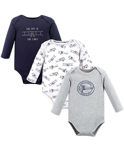 Hudson Baby Boys Cotton Long-Sleeve Bodysuit 3Pk