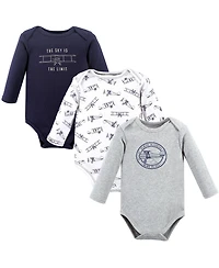 Hudson Baby Boys Cotton Long-Sleeve Bodysuit 3Pk