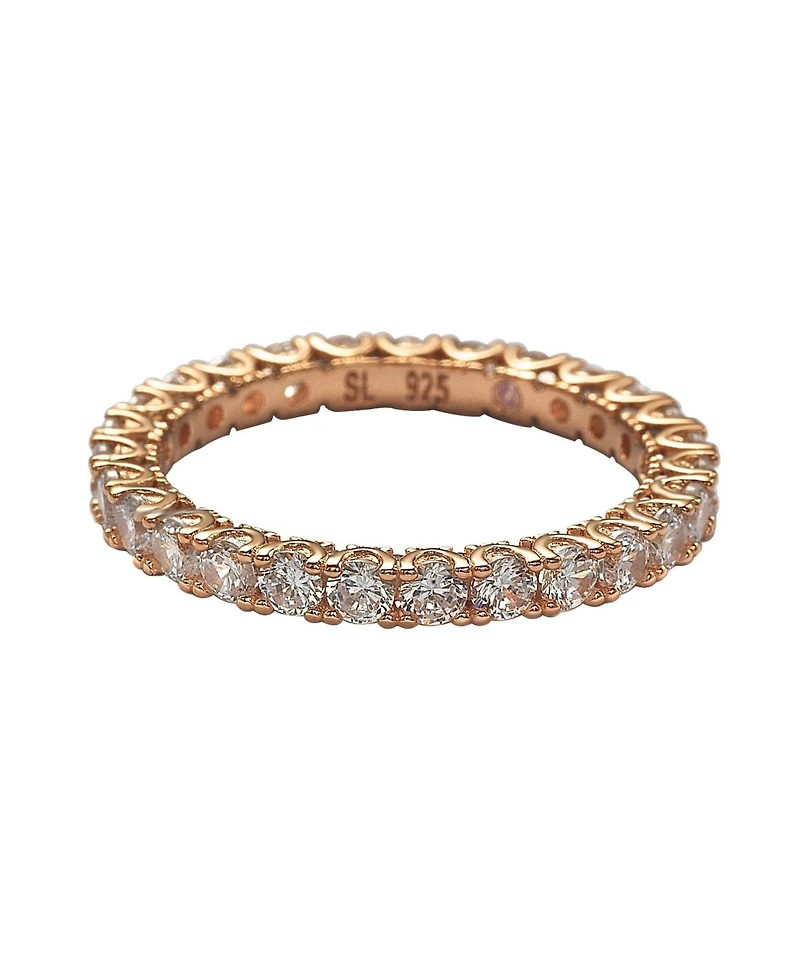 Suzy Levian Sterling Silver Cubic Zirconia Pave U-Shape Setting Eternity Band Ring