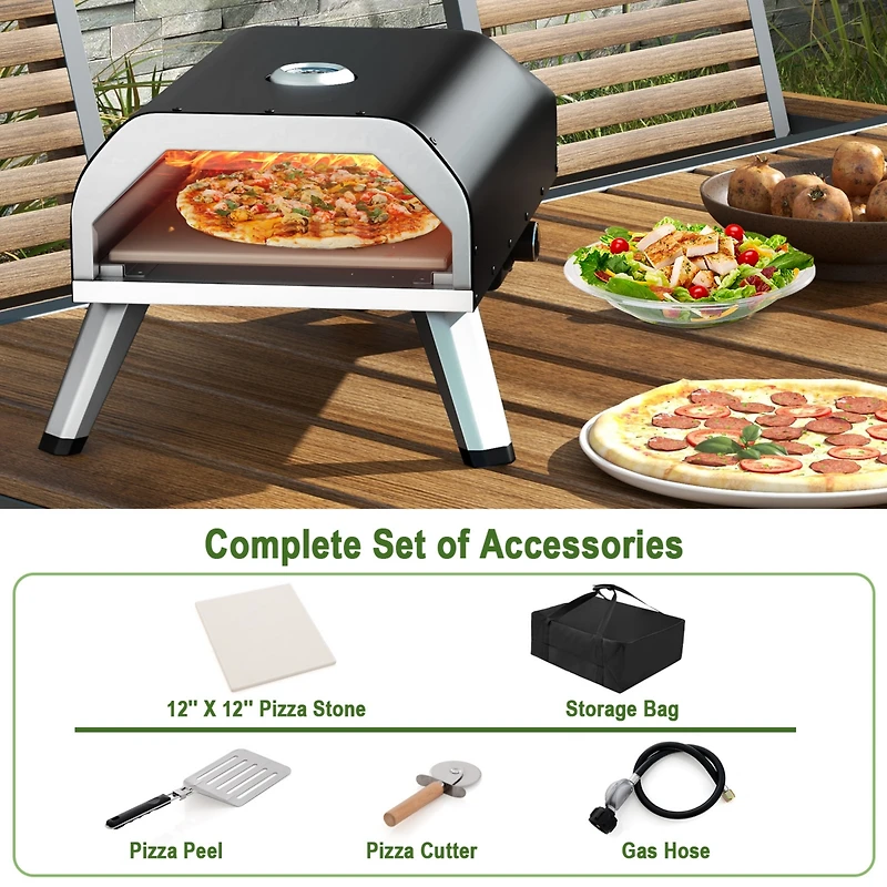 15000 Btu Foldable Pizza Oven with Pizza Peel Stone and Cutter
