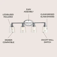 Jonathan Y Beverly 31.75" 4-Light Iron/Seeded Glass Classic Cottage Led Vanity Light, Chrome