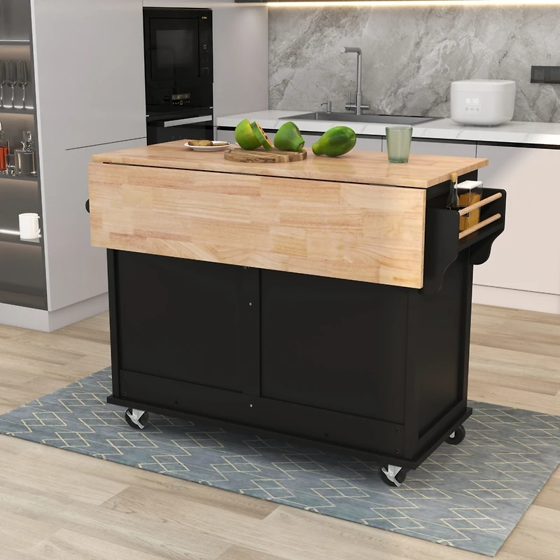 Streamdale Rolling Kitchen Cart with Drop-Leaf Countertop & Barn Door