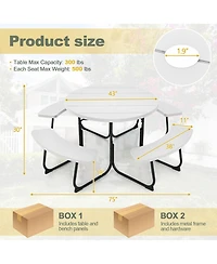 Outdoor 8-person Round Picnic Table Bench Set with 4 Benches & Umbrella Hole