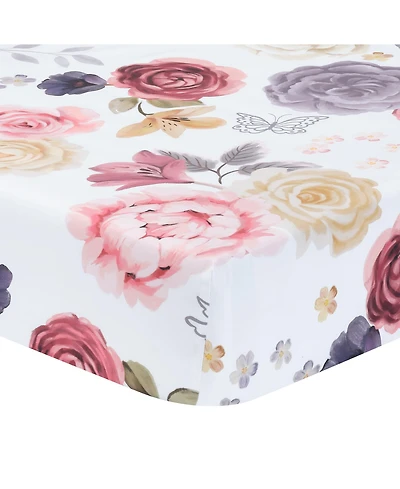 Lambs & Ivy Secret Garden Floral Cotton Baby Fitted Crib Sheet - White